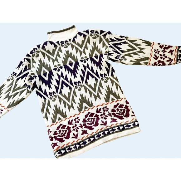 Vintage DELIA McKAIN Roll Collar Southwest Inspired Sweater Tunic 80s / 90s Sz M - Picture 7 of 8